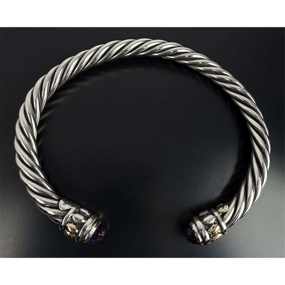 Samuel Benham Amethyst Cable Classics Cuff Bracelet Silver